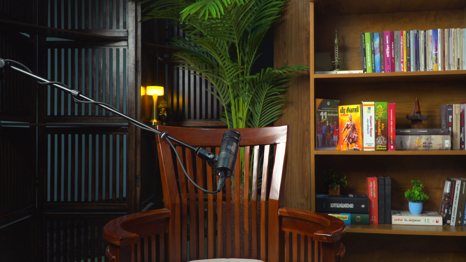 Dark Wood Bookshelf Setup